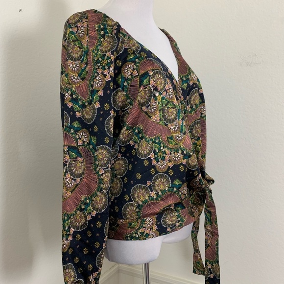 Point Sur Abstract Floral Wrap Top Size M Artsy Kimono Tie - Picture 10 of 16